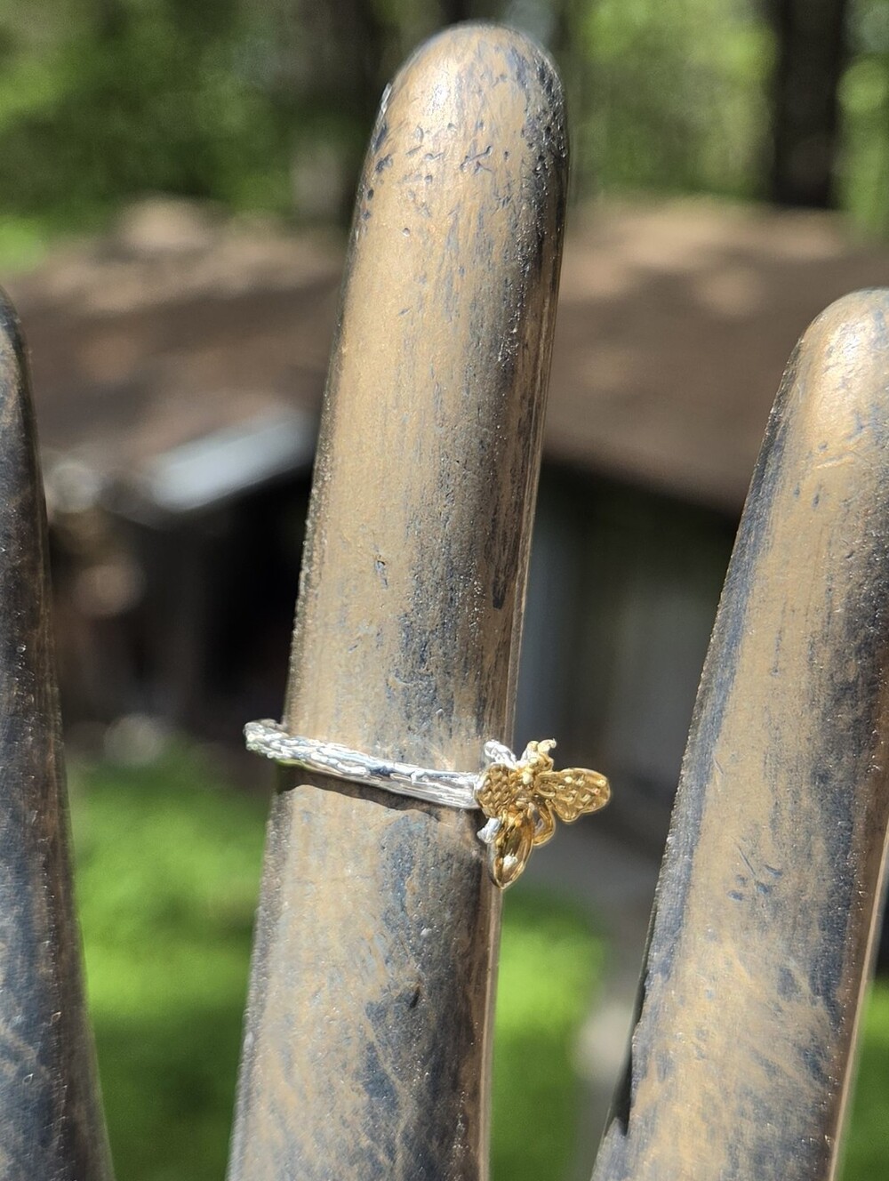 Citrine Natural Marquis Cut Sterling & Gold Bee Ring Sz6 - Picture 7 of 9